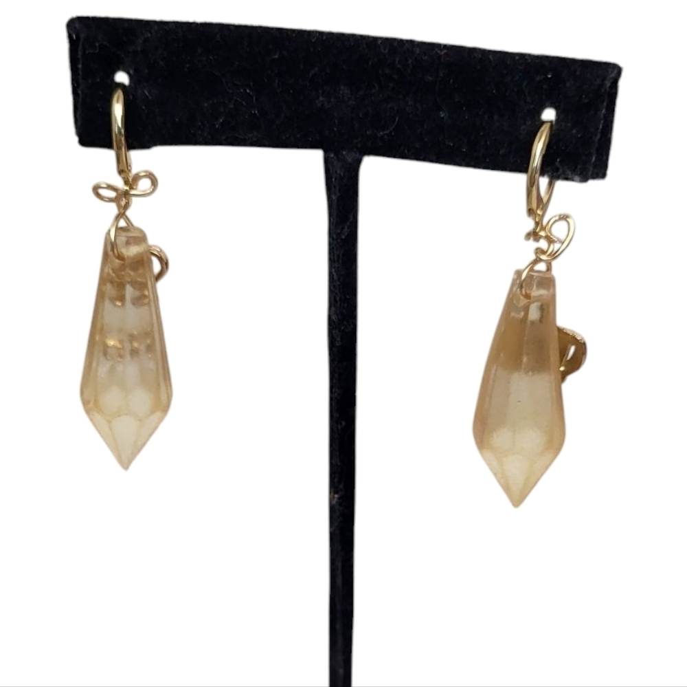 18K Goldplated Clear Sphere Skeleton Key Crown Huggie EARRINGS - Picture 4 of 6